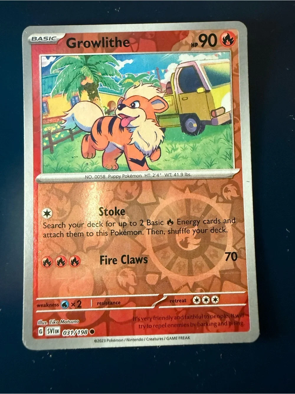 Growlithe Pokémon Card - Red/Orange Holo Art